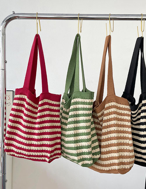 Fashion Camel Stripes Striped Knit Large Capacity Shoulder Bag
