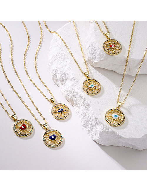 Fashion 3# Gold-plated Copper Inlaid Zirconium Oil Drop Heart Eye Flower Necklace