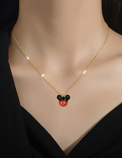 Fashion Gold Titanium Steel Diamond Mickey Mouse Necklace