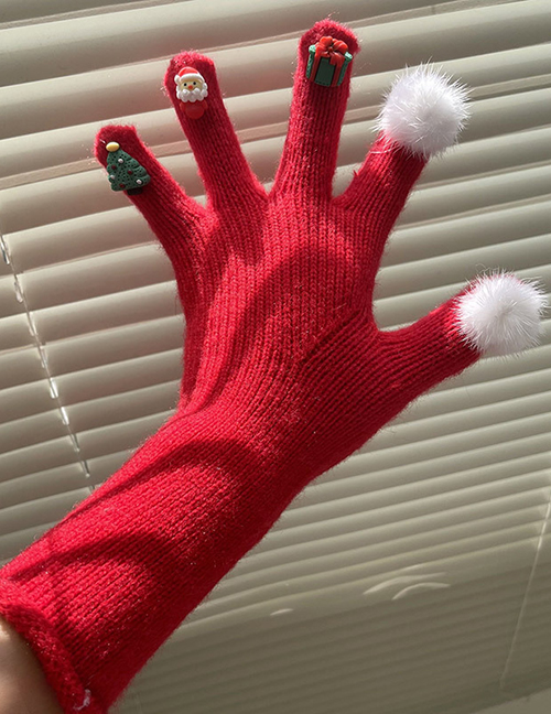 Fashion White Nylon Fur Ball Christmas Tree Five-finger Gloves