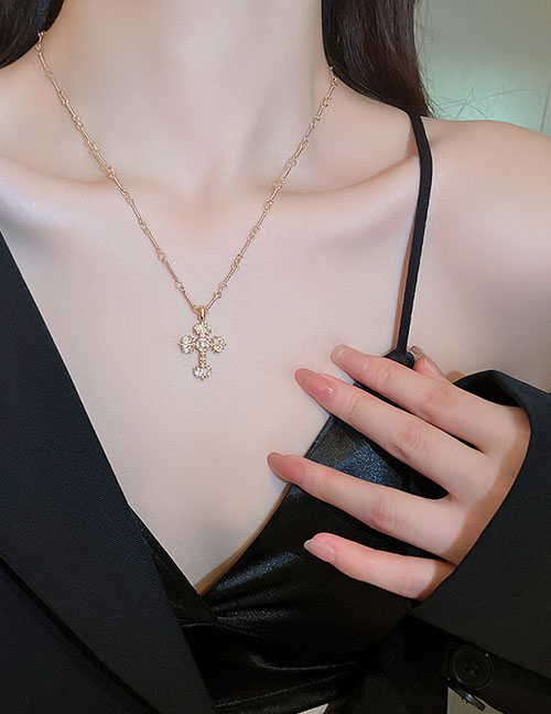 Fashion Necklace - Gold (cross) Alloy Diamond Cross Necklace
