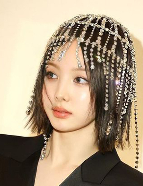 Fashion Silver Geometric Diamond Hair Chain
