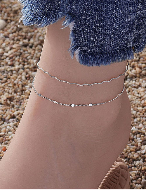 Fashion Silver Pure Copper Geometric Chain Anklet Set