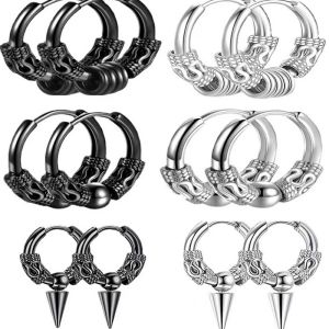 Fashion 16mm Dragon Pattern With Hoop Earrings Steel Color Ms-097 Stainless Steel Dragon Pattern Round Men's Earrings