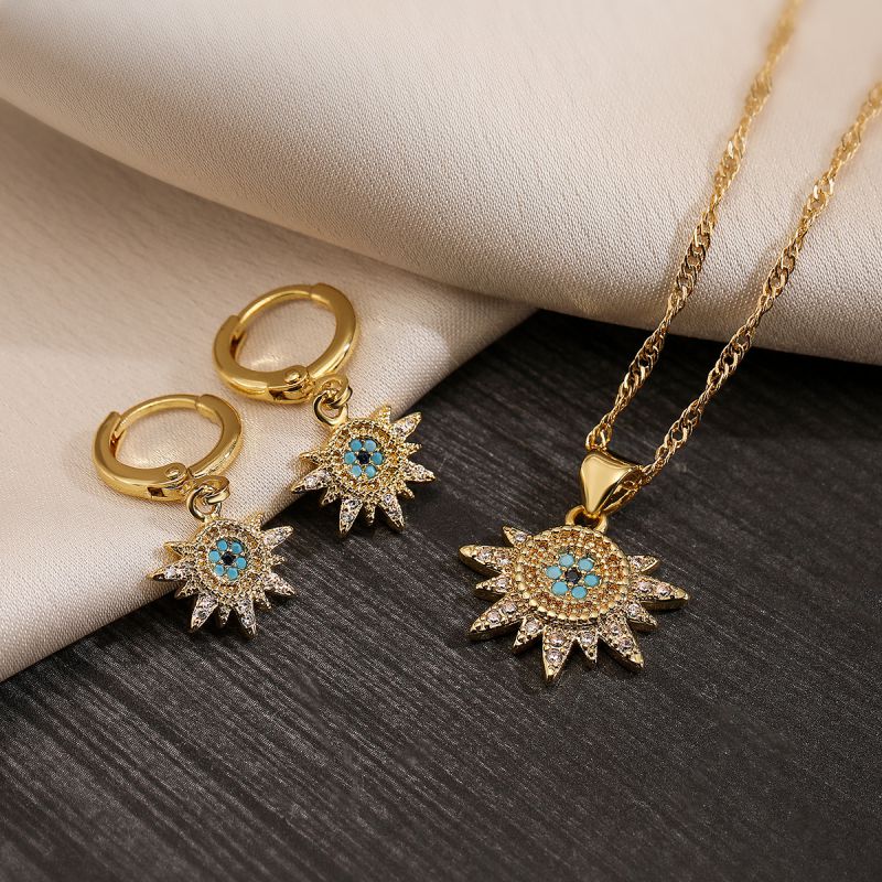 Fashion Necklace Gold Plated Copper Round Necklace With Zirconium Eyes