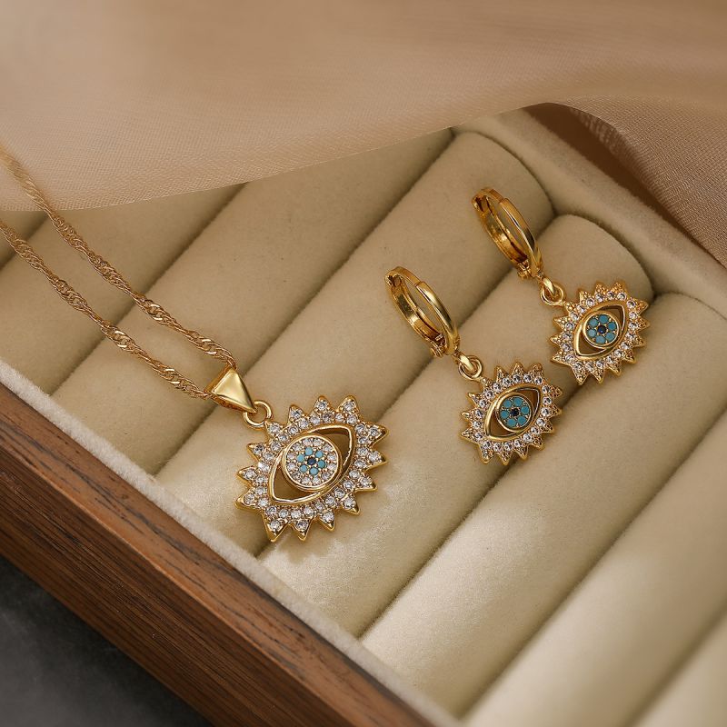 Fashion Necklace Gold Plated Copper Eye Necklace With Zirconium
