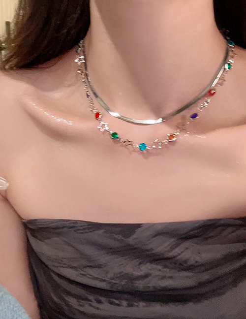 Fashion Color (two-piece Set) Alloy Diamond Color Star Snake Bone Double Layer Necklace