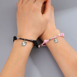 Fashion Single Hanging Bixin Ghost Black And Red Milan Rope Couple Bracelet Pair Of Stainless Steel Ghost Magnetic Love Bracelets