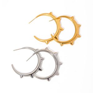 Fashion Silver Stainless Steel Rivet C-shaped Earrings
