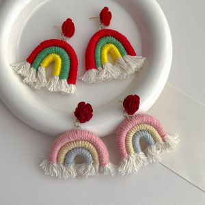 Fashion Big Red Rainbow Earrings Woolen Rainbow Flower Earrings