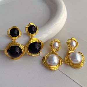 Fashion Black Copper Geometric Round Earrings
