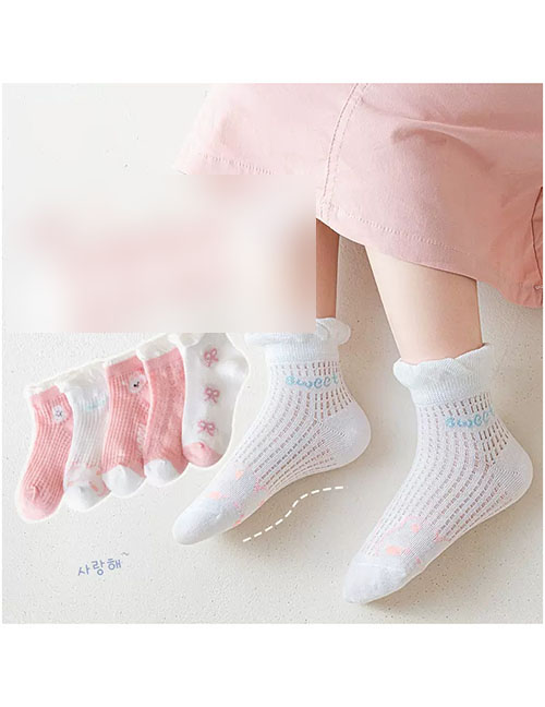 Fashion Strawberry Rabbit Large Mesh [spring And Summer Mesh 5 Pairs] Cotton Printed Breathable Mesh Kids Socks