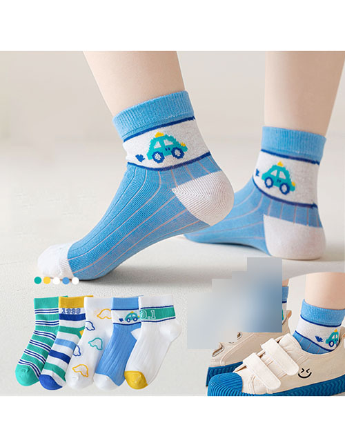 Fashion Small Car [soft And Thin Cotton 5 Pairs] Cotton Printed Breathable Mesh Kids Socks