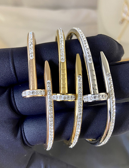 Fashion Gold Titanium Steel Geometric Nail Bracelet With Diamonds