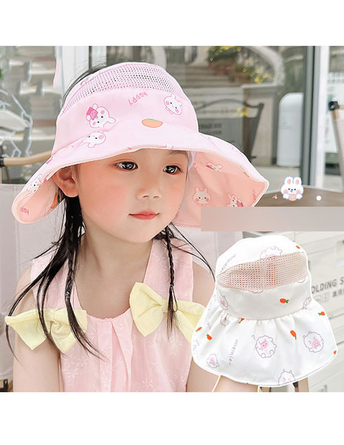 Fashion Empty Hat With Big Brim - Pink Bunny (free Wind Rope) [model Model In The Main Picture] Pc Printing Large Eaves Empty Top Children's Sun Hat