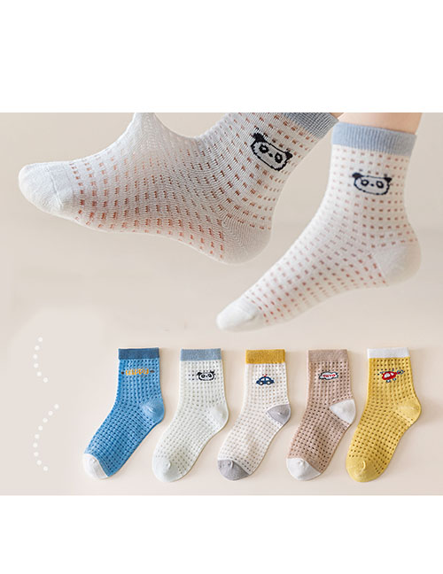 Fashion Summer Flowers [5 Pairs] Cotton Printed Children's Middle Tube Socks