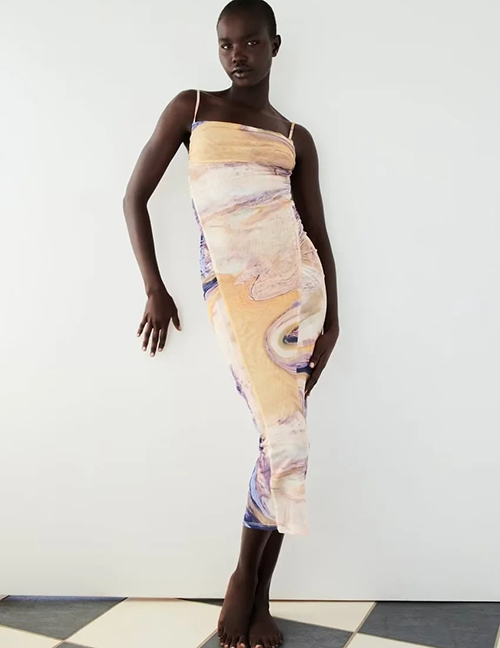 Fashion Printing Crinkled Tulle Slip Dress