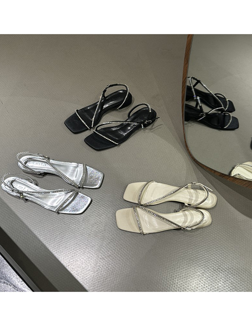 Fashion Silver Square Toe Rhinestone Buckle Sandals