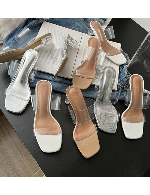 Fashion White 4 Cm Crystal Heel Transparency Heeled Sandals