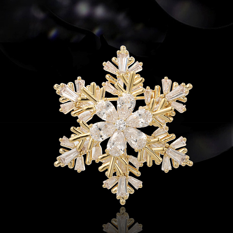 Fashion Gold Copper Diamond Snowflake Brooch
