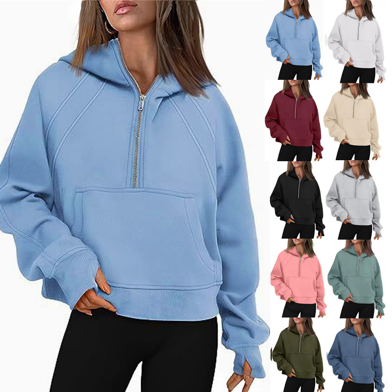 Fashion Sea ??blue Polyester Half-zip Fleece Hooded Sweatshirt