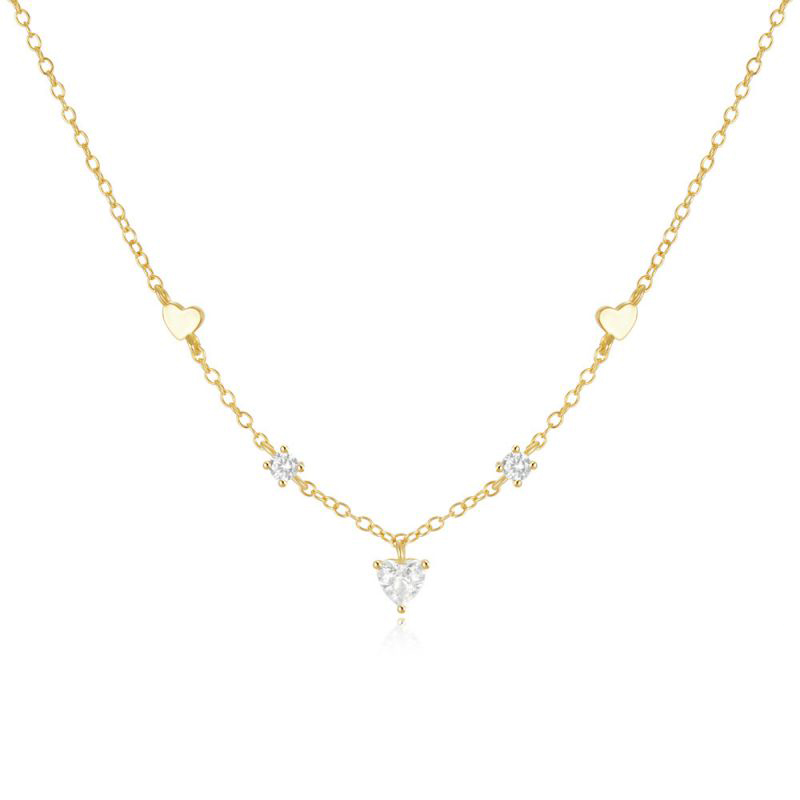 Fashion White Gold Silver Diamond Love Necklace