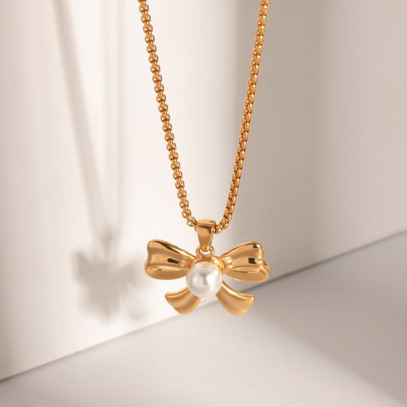 Fashion 2# Stainless Steel Bow Necklace