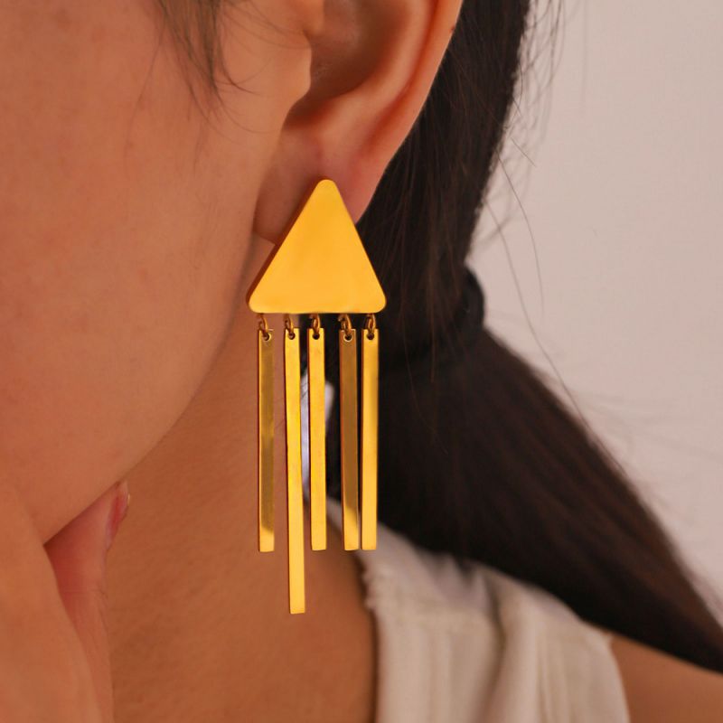 Fashion Gold Titanium Steel Triangle Earrings