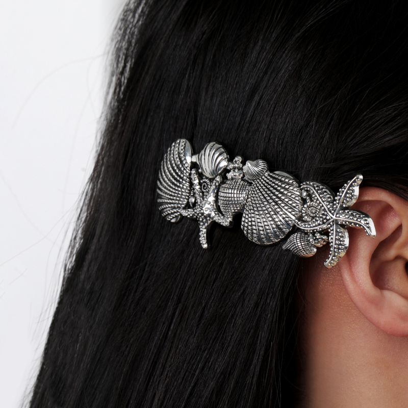 Fashion Ancient Silver Alloy Geometric Shell Starfish Hair Clip 