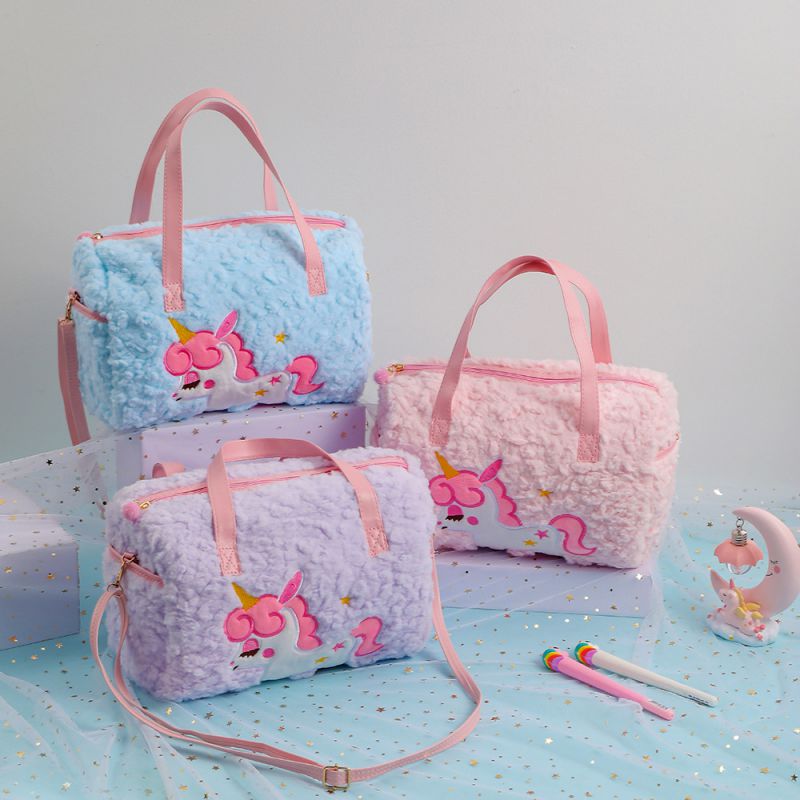 Fashion Pink Cartoon Unicorn Embroidered Children's Handbag 