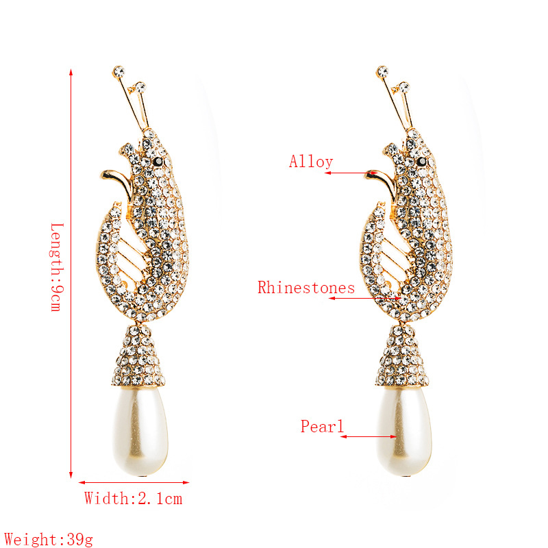 Fashion Silver Lobster Alloy Earrings With Rhinestone Pearls