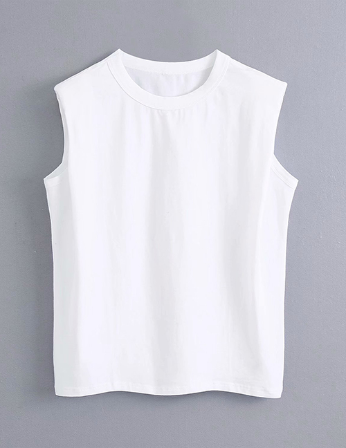 Fashion White Sleeveless T-shirt:Asujewelry.com