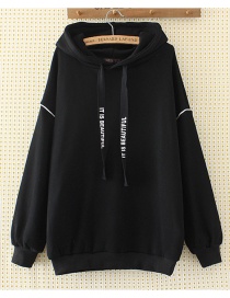 Fashion Black Pure Color Decorated Hoodie