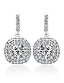 Fashion White Full Diamond Design Round Shape Earrings