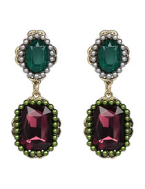 Fashion Claret Red Diamond&bead Decorated Earrings