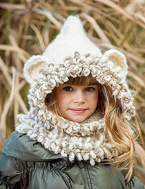 Lovely Beige Cartoon Bear Shape Design Child Tassel Hat