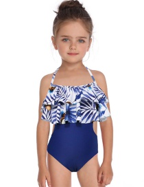 Fashion Blue Double Flashing Print Children's Swimsuit