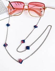 Fashion Powder + Blue Alloy Square Resin Glasses Chain
