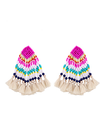 Fashion Beige Braided Geometric Rice Beads Tassel Earrings
