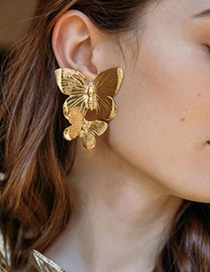Fashion Gold Alloy Double Butterfly Earrings