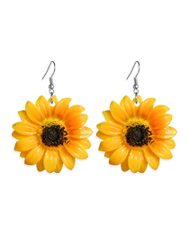 Fashion Yellow Sunflower Resin Contrast Color Earrings