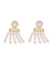 Fashion Golden Alloy Pearl Tassel Earrings