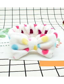 Fashion White Dots Coral Velvet Bow Polka Dot Print Striped Elastic Headband