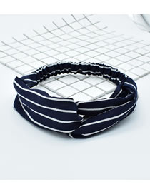 Fashion Navy Blue And White Stripes Elastic Cross Silk Print Elastic Headband