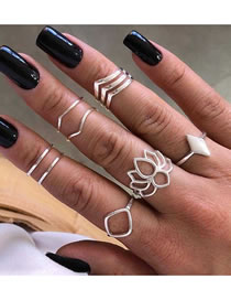Fashion Silver Color Lotus Diamond Shaped Alloy Hollow Ring Set
