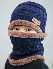 Fashion Navy Blue Childrens Knitted Hat And Scarf Set With Thick Warm Letter Mark