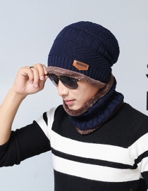 Fashion Adult Navy Letter Logo Plus Velvet Knitted Hat And Scarf Two-piece Set