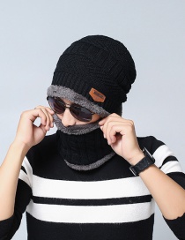 Fashion Adult Black Letter Logo Plus Velvet Knitted Hat And Scarf Two-piece Set