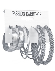 Fashion Round Silver Color Tassel Acrylic Diamond Pearl Geometric Alloy Earring Set