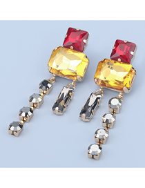 Fashion Red Yellow Square Glass Diamond Alloy Contrast Earrings